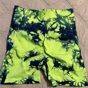SHEIN Neon Yellow and Black Tie-Dye Bike Shorts